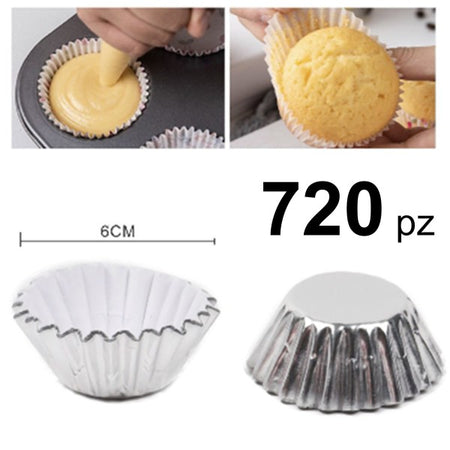 Set 720 Pz Pirottini Stampi Alluminio Vaschette Monouso Per Muffin Cupcake  6cm 