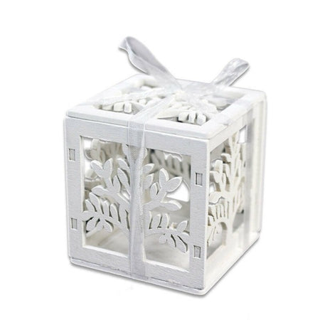 Set Bomboniera Per Matrimonio Cubo In Legno Albero Della Vita Stilizzato Bianco