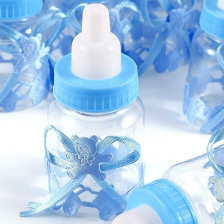Set Bomboniera Portaconfetti Per Battesimo Nascita Bottiglia Biberon Azzurro Blu