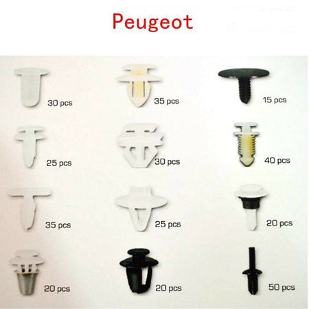 Set Clip Di Fissaggio Per Auto Peugeot Confezione 345 Pezzi Ricambi Plastica