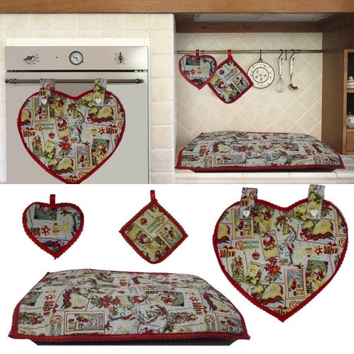 Set Cucina Tema Natalizio Composto Da: Copri Forno + Copri Fuochi + Due Presine