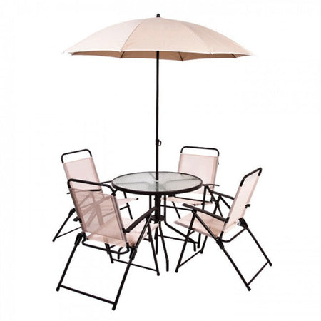 Set "funny" Tavolino Tondo Con 4 Sedie Ed Ombrellone in Acciaio Verniciato a Polvere Giardino e giardinaggio/Arredamento da giardino e accessori/Tavoli e tavolini/Tavoli standard Decor Space - Altamura, Commerciovirtuoso.it