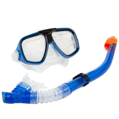 Set Maschera Con Boccaio Per Immersioni Snorkeling Sub Mare Piscina Blu