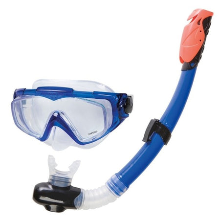 Set Maschera In Vetro Con Boccaio Per Immersioni Snorkeling Sub Mare Piscina Blu