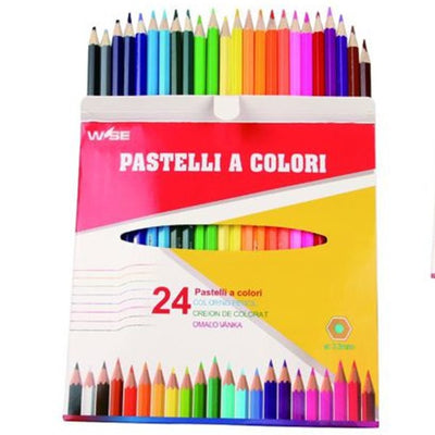 Set Pastelli Colorati 24 Pz. Matite In Legno Per Colorare Uso Scuola Disegno