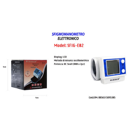 Sfigmomanometro Misuratore Pressione Arteriosa Elettronico Da Braccio Sfig-e02 Maxtech