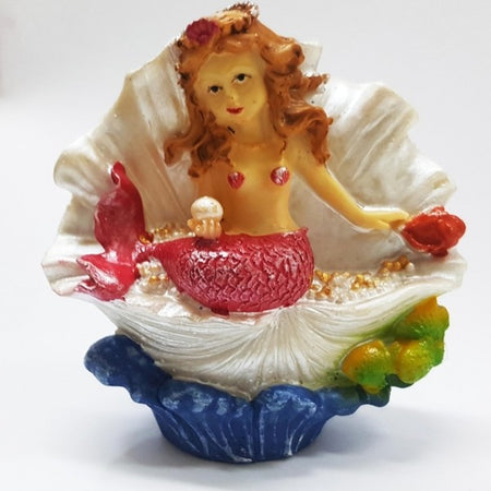 Sirena Conchiglia Perla Rocciosa 11x5x11.5cm Ornamento Acquario Arredo Pietra