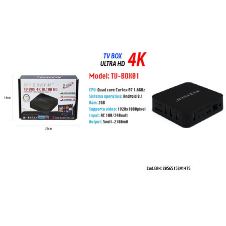 Smart Tv Box Ultra Hd 4k Internet Android 8.1 Ram 2gb Quad Core Maxtech Tv-box01