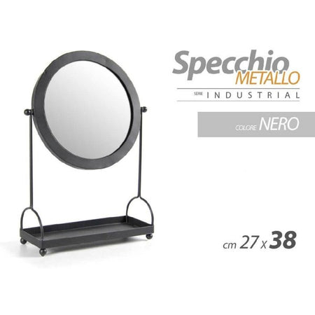 Specchio Tavolo Metallo Appoggio Porta Oggetti Nero Bagno Trucco 27x38cm 782237