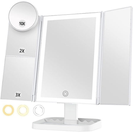 Specchio Trucco Con Ingranditore 10x 3x 2x Illuminazione A 3 Colori 72 Led Touch