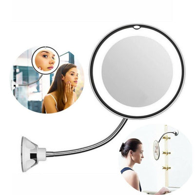 Specchio Ultra Flessibile Rotondo Trucco Luce Led 5x Pieghevole Rotante Te-b0140