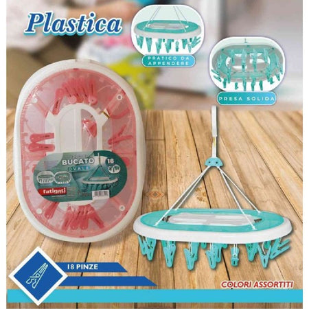 Stendino Bucato In Plastica 18 Pinze Mollette Ovale Biancheria Asciugatura 38301