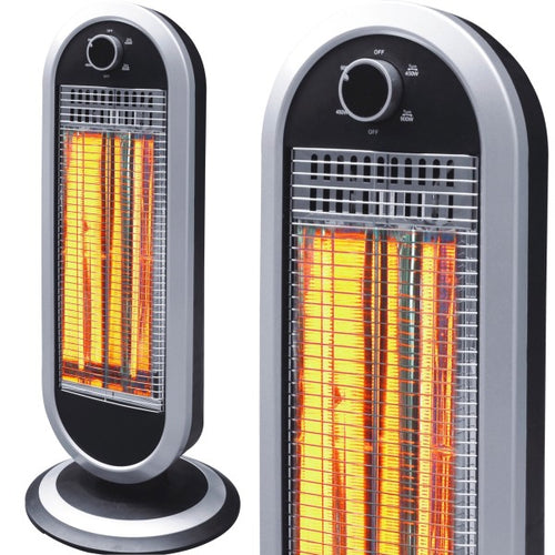 Stufa Al Carbonio 2 Potenze Selezionabili 450/900w Base Oscillante Nero E Silver
