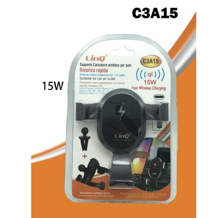 Supporto Caricatore Auto Per Smartphone Con Ricarica Rapida Wireless Qi 15w C3a15
