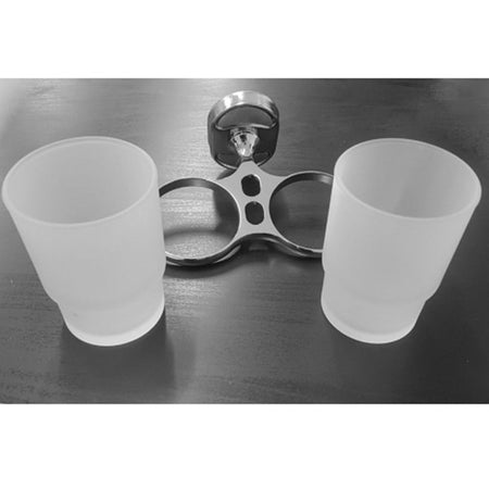 Supporto Porta Bicchiere Doppio Bicchieri Per Spazzolini Acciaio Vetro A Parete