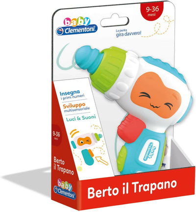 Baby clementoni - 17328 - berto il trapano - gioco prima infanzia - giocattolo elettronico parlante italiano (batterie incluse), bambini 9 - 36 mesi