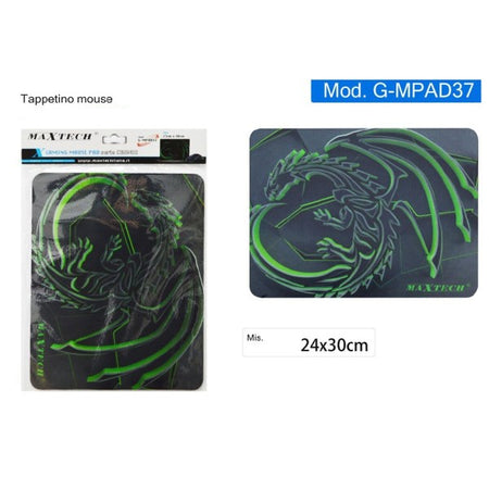 Tappetino Gaming Mouse Pad Per Pc Poggiapolso Antiscivolo Drago Verde G-mpad37