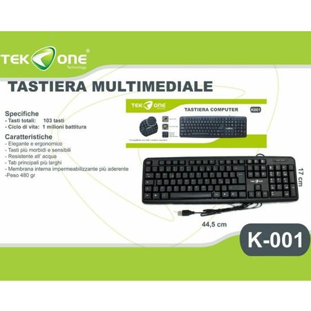 Tastiera Usb Tekone K-001 Multimediale Key Striker Computer Pc Desktop