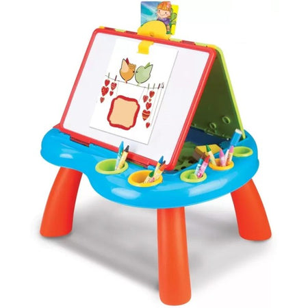 Tavolo Con Doppia Lavagna Per Bambini Scomparti Porta Accessori Puzzle E  Gessi 