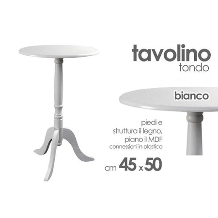 Tavolo Tavolino 50x45cm Legno Tondo Bianco Moderno Classico Shabby Chic 689307
