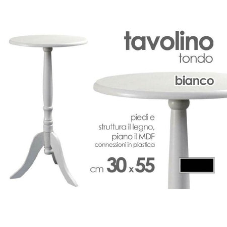 Tavolo Tavolino Tondo Bianco In Legno 30x55 Cm Salotto Giardino Arredamento Casa