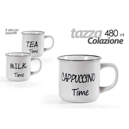 Tazza Caffe' Colazione Cucina Decorata 3 Decori Assortiti 480ml 9,9x7,5cm 783999