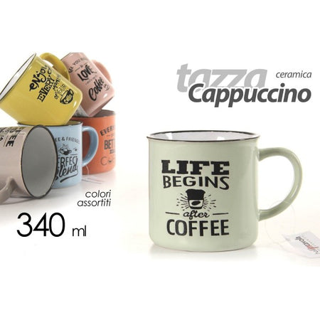 Tazza Cappuccino Caff? Life In Ceramica 340ml 340cc Vari Colori Assortiti 719219