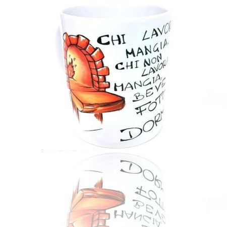 Tazza Latte Mug In Ceramica Porta Fortuna Decorativa Chi Lavora Mangia