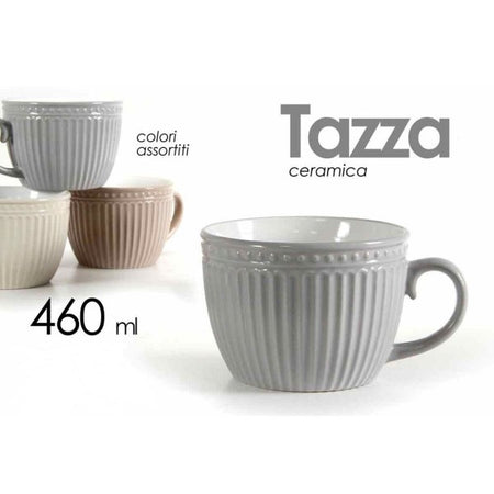 Tazza Tazzone Latte Decoro Rigato In Ceramica 741012 460ml Vari Colori Assortiti