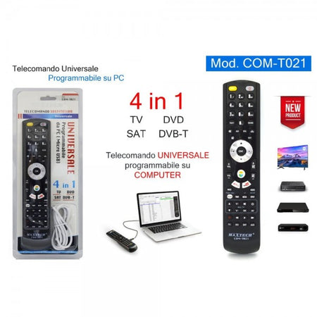Telecomando Universale 4in1 Tv Dvd Sat Dvb-t Programmabile Da Computer Com-t021
