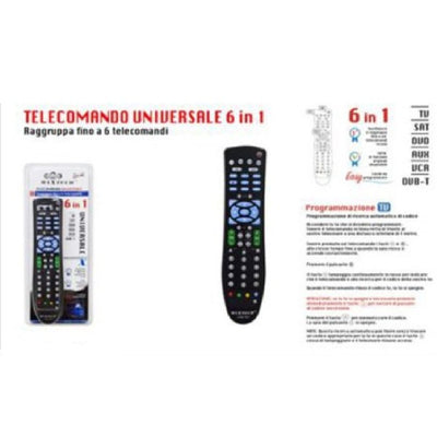 Telecomando Universale 6 In 1 Tv-dvd-vcr-sat-dvb-t-aux Pile Aaa Maxtech Com-t001