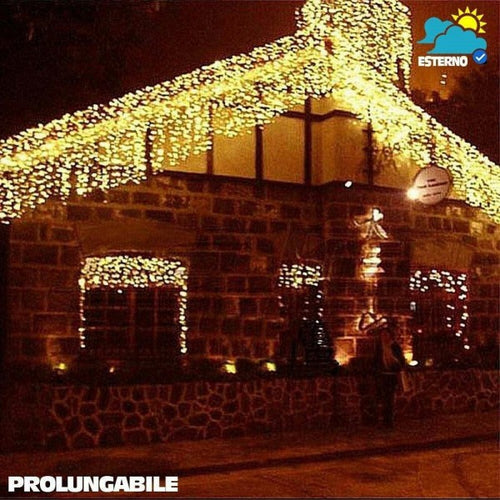 Tenda Cascata Luminosa Bianco Caldo 250 X 75 Cm Prolungabile Fino A 50mt 126 Led