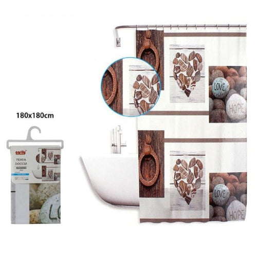 Tenda Doccia Antimuffa Impermeabil 180x180cm Con Anelli Bagno Cuori Pietre 59531