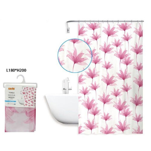 Tenda Doccia Antimuffa Impermeabile 180x200 Cm Con Anelli Bagno Fiori Rosa 59803