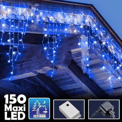 Tenda Luminosa Natalizia 150 Led Con Flash Luce Blu 3mt Esterno Prolungabile