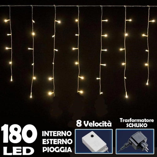 Tenda Luminosa Natalizia 180 Led Luce Bianco Caldo 3 Metri Per Esterno