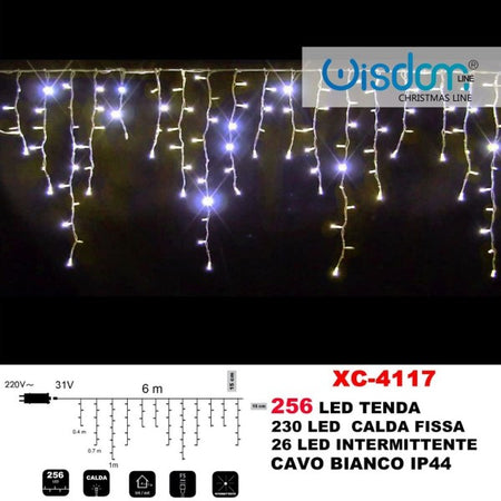 Tenda Luminosa Natalizia 256 Led Luce Calda Fissa + Intermittente Ip44 Xc-4117