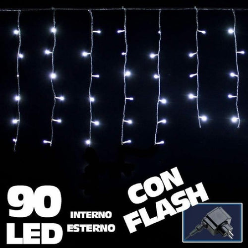 Tenda Luminosa Natalizia 90 Led Luce Bianco Freddo 3 Metri Esterno Luci Cavo 5mt