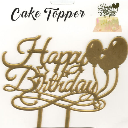 Topper Decorazione Per Torte Happy Birthday Con Palloncini Color Oro Cake Design