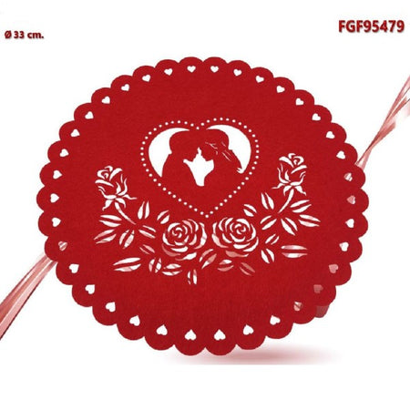 Tovaglietta 33cm Forma Tonda Con Innamorati In Tessuto Rosso San Valentino 95479