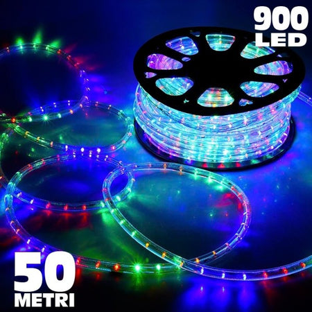 Tubo Luminoso 50 Metri Multicolore Per Uso Esterno Con Controller 8 Giochi Luce