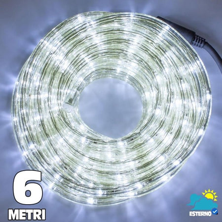 Tubo Luminoso A 108 Led Per Esterno 6 Metri Di Luci Bianco Freddo Con Controller