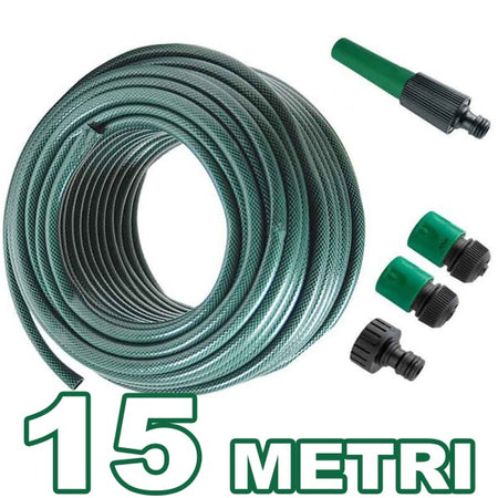 Tubo Per Irrigazione Da Giardino Lungo 15 Metri Con 4 Accessori Da 1/2" Verde