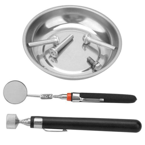 Vassoio Vaschetta Piatto Magnetico Con Calamita E Specchietto Telescopico 3pz
