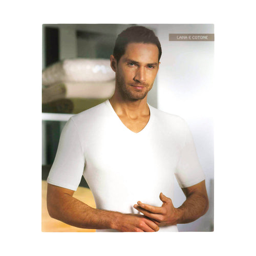 Maglia intima Uomo Scollo a V Corpetto bianco con mezza manica Lana e Cotone da uomo Nottingham art. tu16 Maglia intimo Uomo L'Orchidea - Siderno, Commerciovirtuoso.it