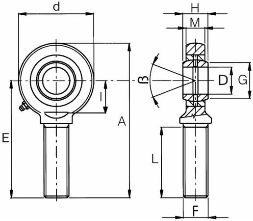 Terminale a snodo maschio per terzo punto Ø 12mm con accoppiamento acciaio su acciaio
