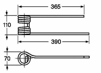 Dente girello dx lunghezza 390 filo 9,5 adattabile Kuhn 58740700,