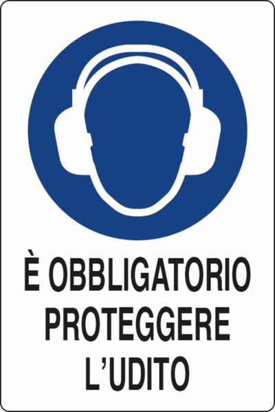 Cartello segnaletica obbligatorio proteggere l'udito 30x20