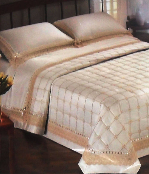art. perla completo primo letto Sposa colore avorio 1 copriletto lenzuola 2 federe 100% puro cotone ricamato a mano tessile L'Orchidea - Siderno, Commerciovirtuoso.it
