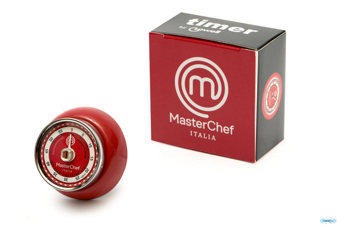 Timer Cucina Meccanico-Masterchef in Metallo Rosso Con Calamita Contaminuti  Robusto 60min Cm 7,3 